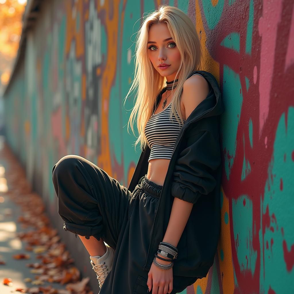 Blonde Woman with Graffiti Wall, Y2K Aesthetic