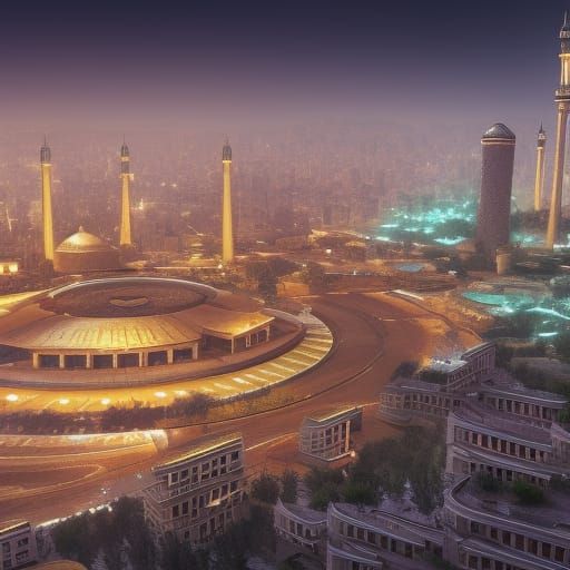 Futuristic Tehran: A Detailed Matte Painting in 8K