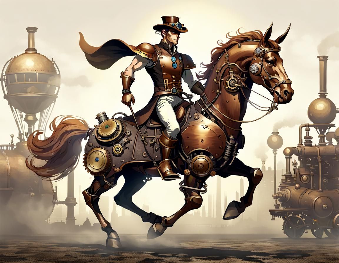 Steampunk Centaur-Man Hybrid Illustration