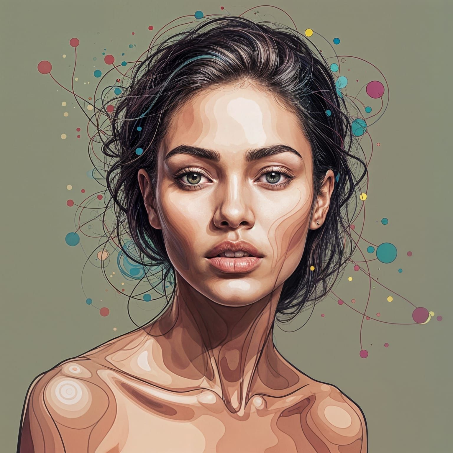 Abstract Woman Portrait in Fantastical Line Art Style