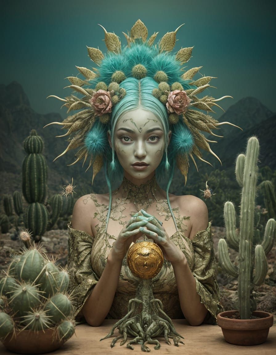 An Alien Offering a Cactus to a Woman