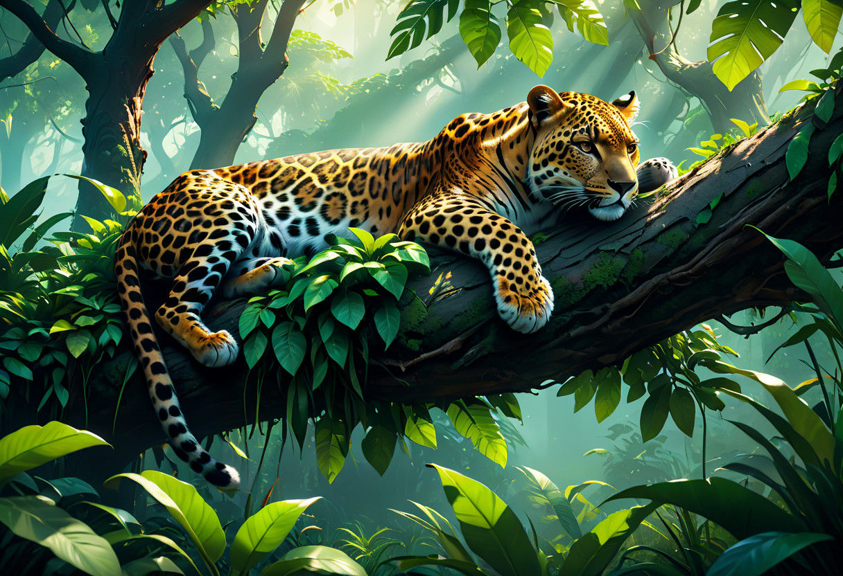 Leopard in Golden Light, Wet-on-Wet Watercolor Style