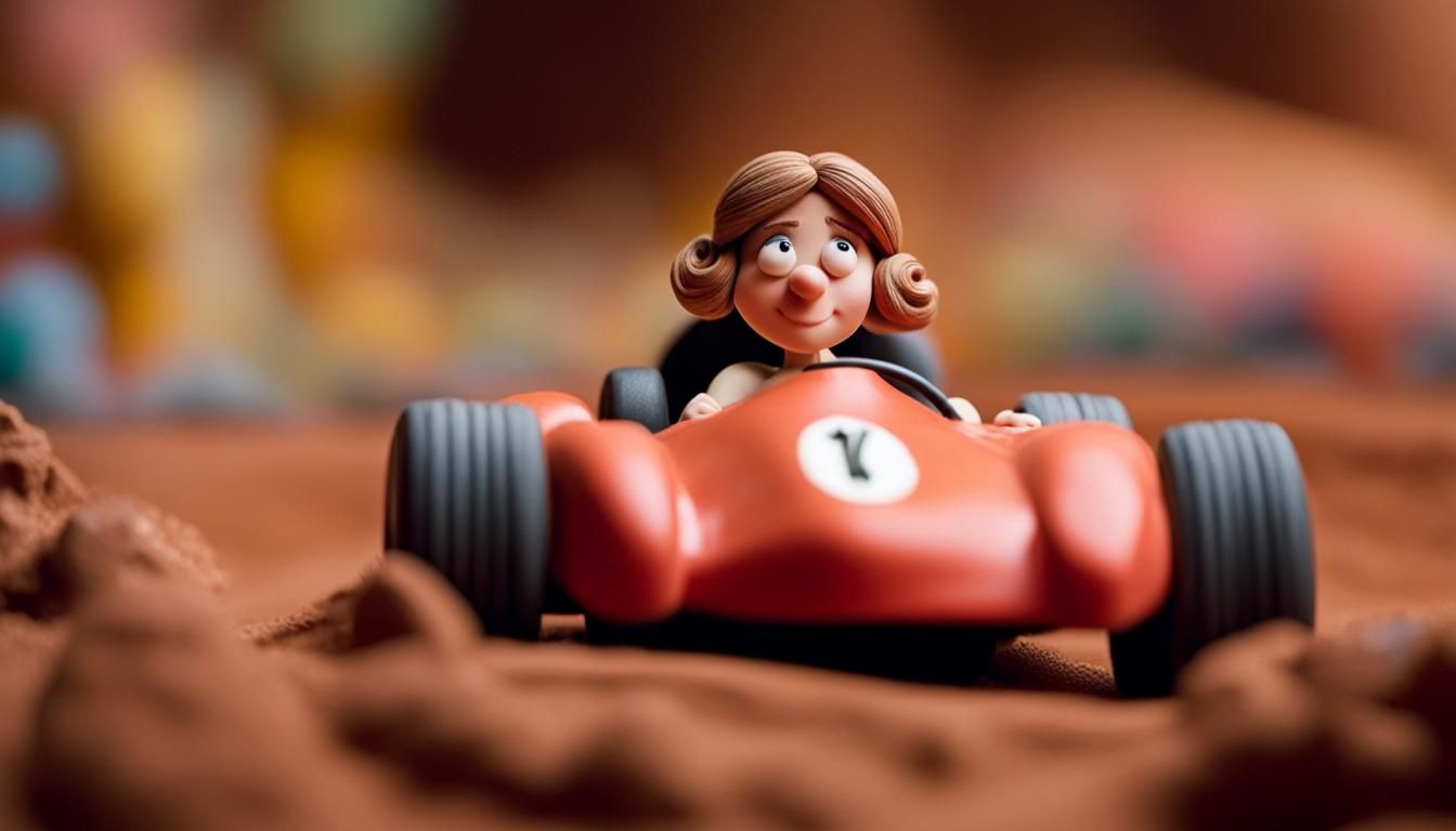 Eccentric Woman Drives Claymation Racecar