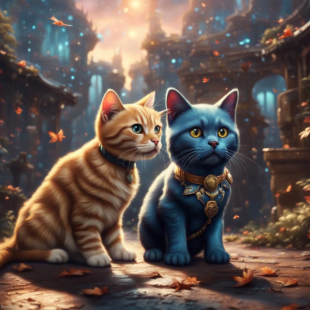 Surreal Cat and Dog Portrait in Detailed Digital Art