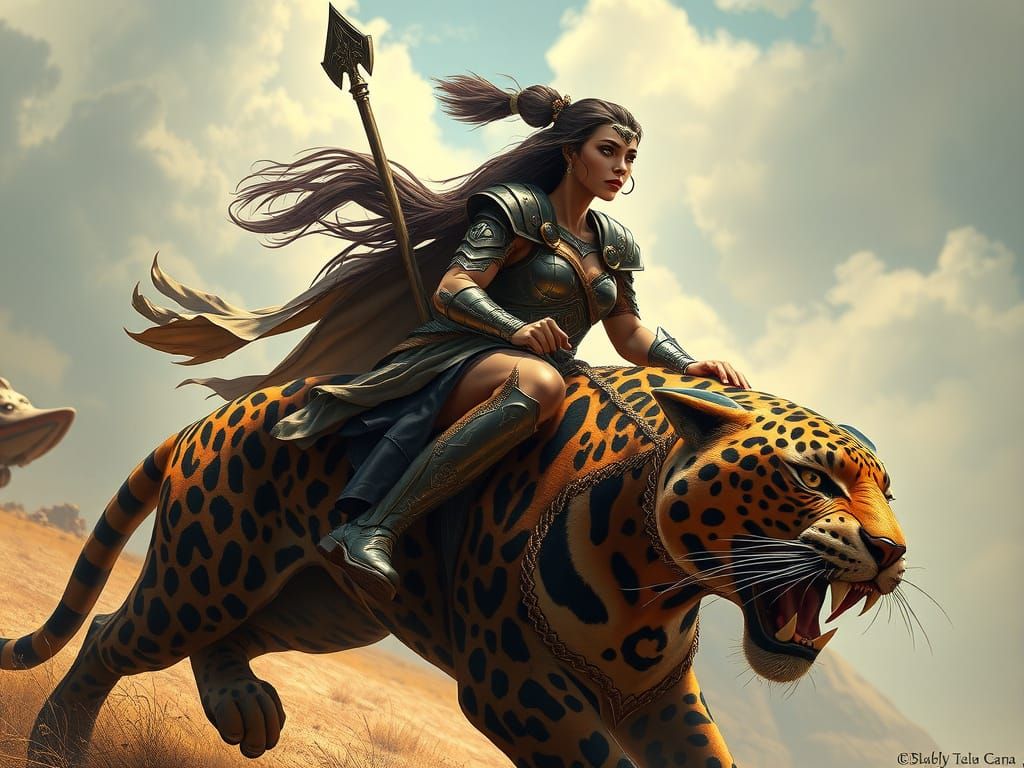 Lady Warrior Rides a Fierce Jaguar in a Stunning Ancient Aes...