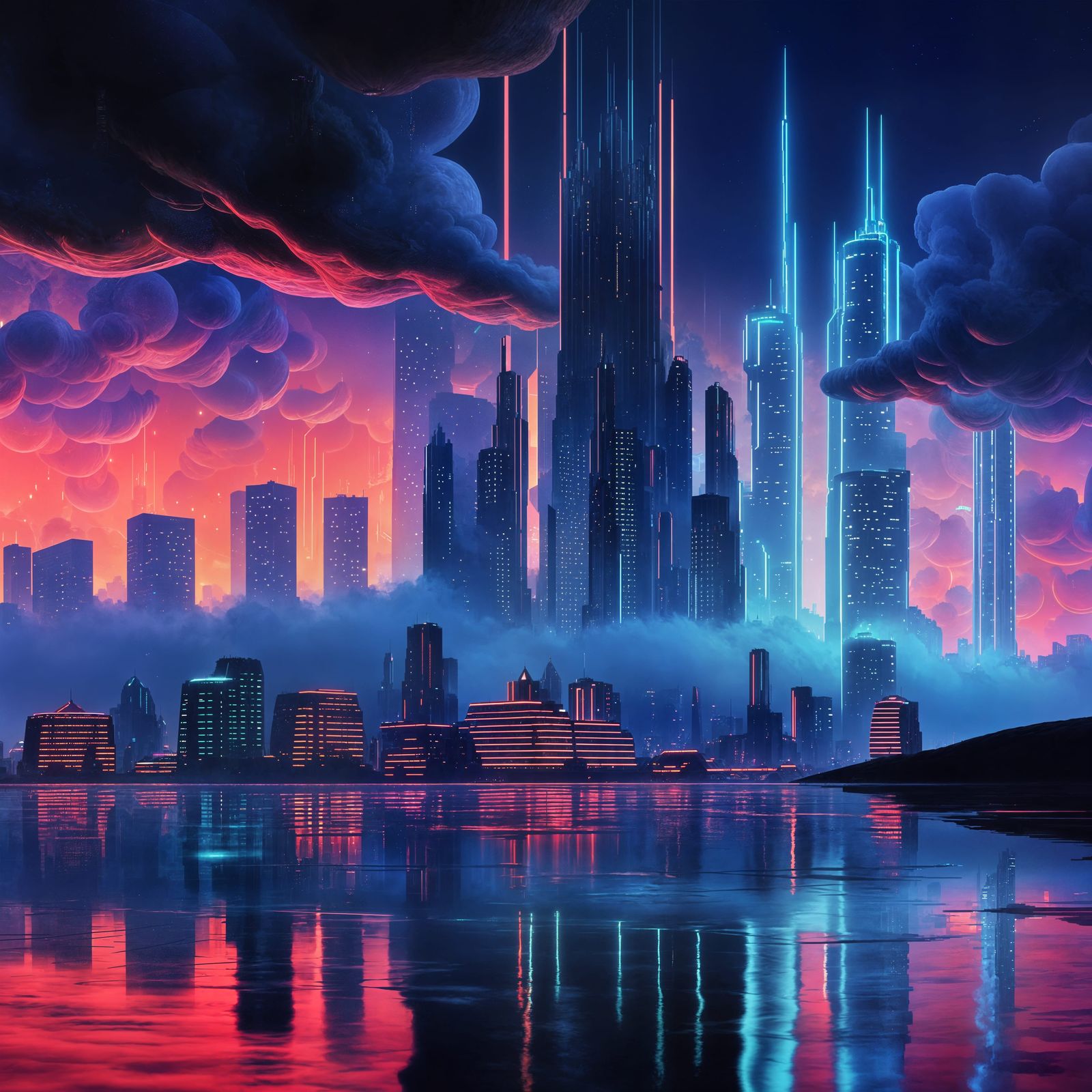 Neon Skyscrapers in Dystopian Future City