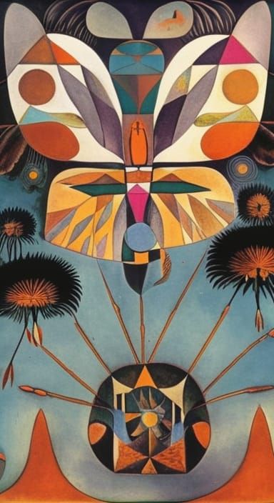 Native American Butterfly Women  in  flight, foxes,   in a M...