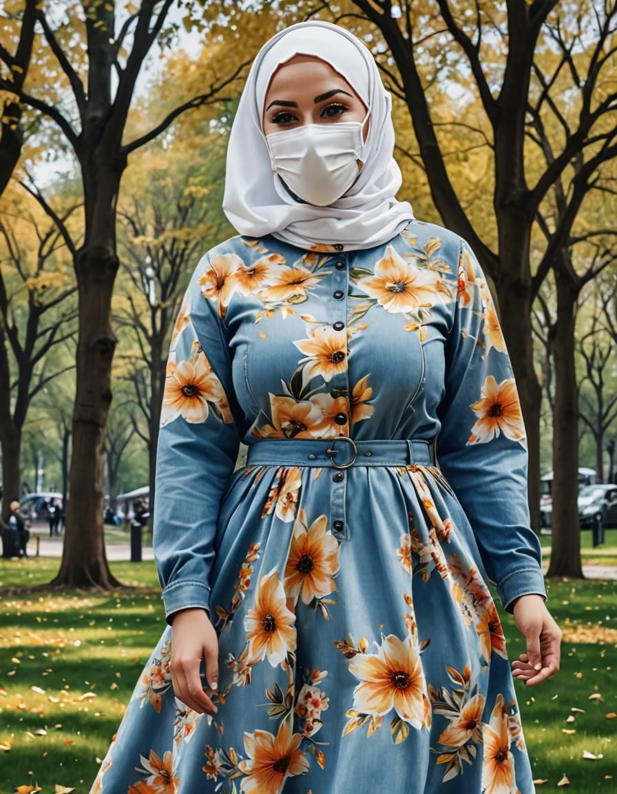 Charming Masked Woman in Hijab: Pop Art Watercolor