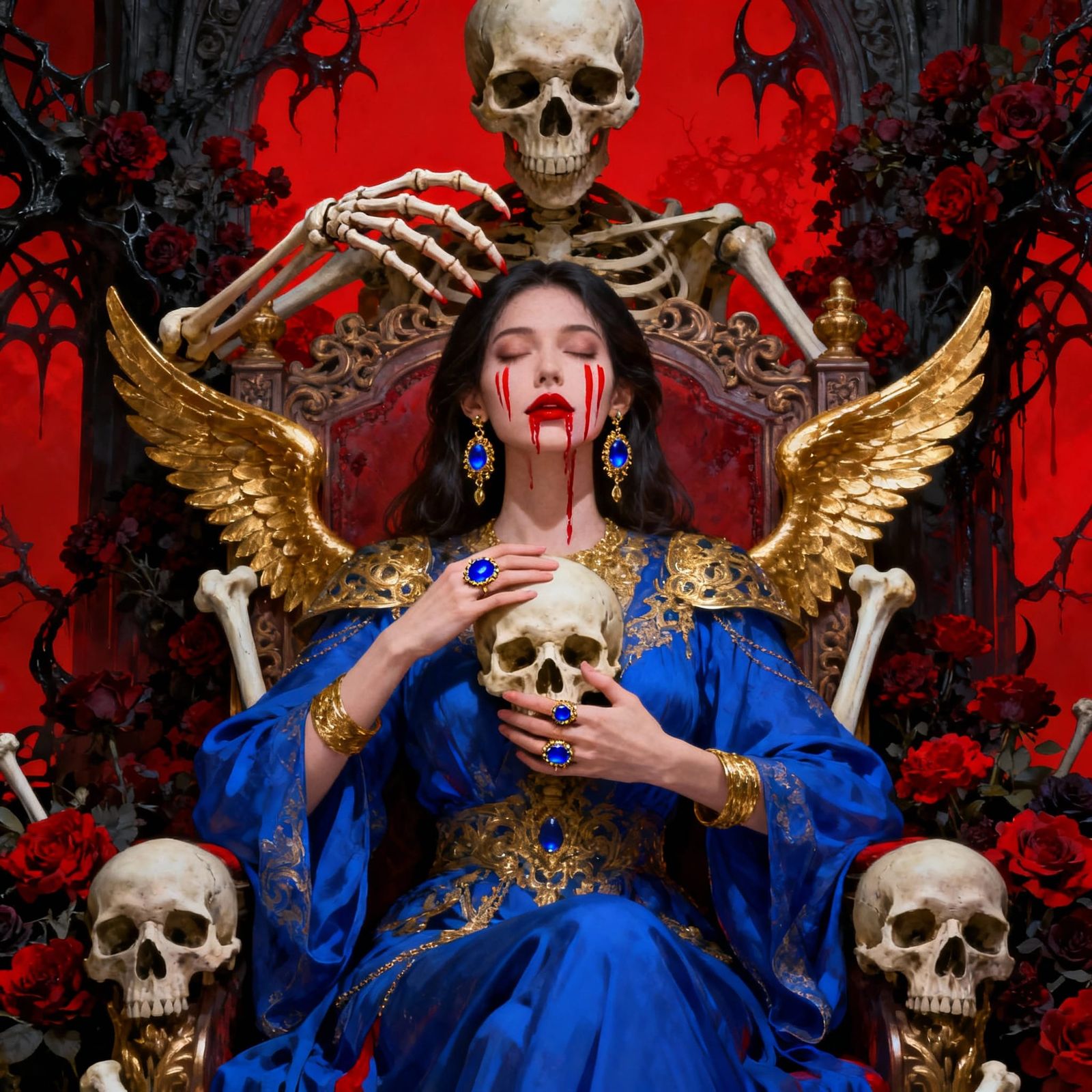 Gothic Queen of Death on Throne with Skulls
