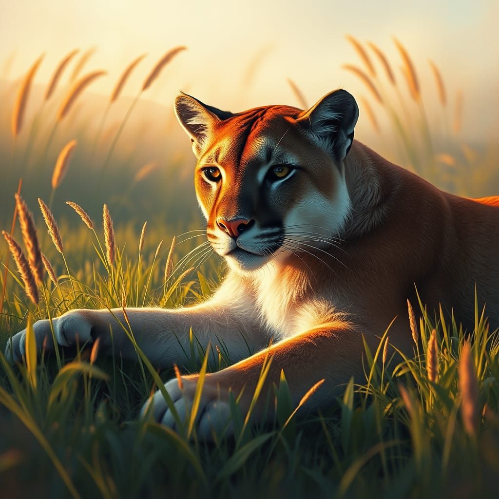 Majestic Puma Basks in Golden Light