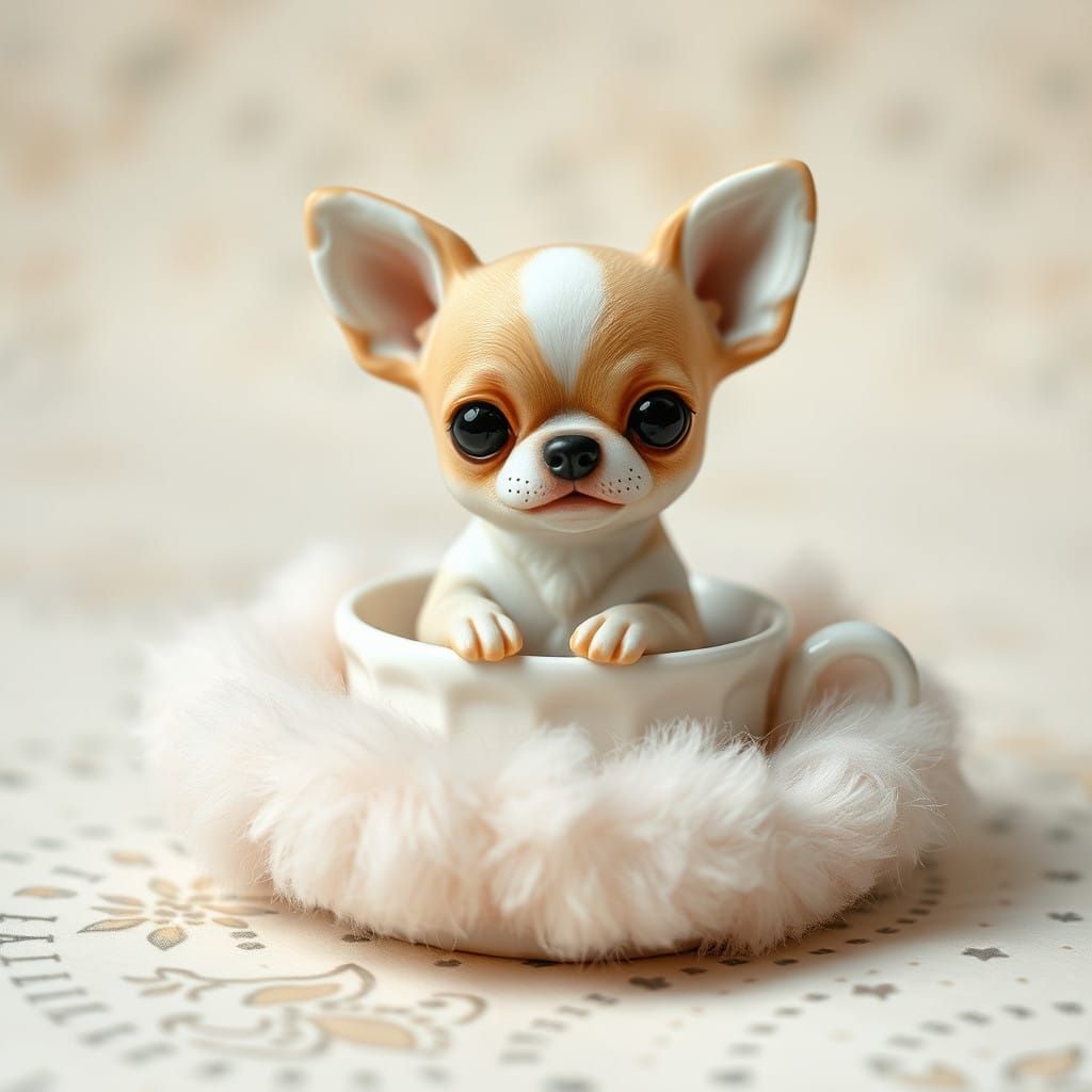 Whimsical Porcelain Chihuahua in Velvet Fur Saucer