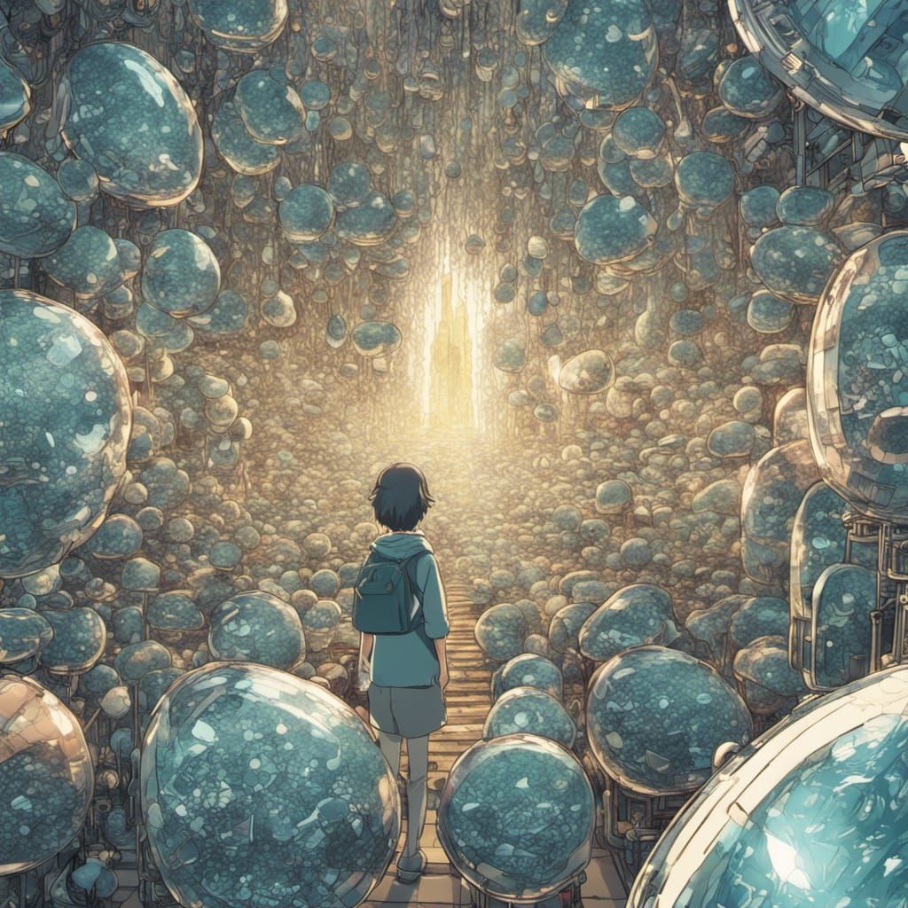Futuristic Glass Pods in Studio Ghibli Anime Style