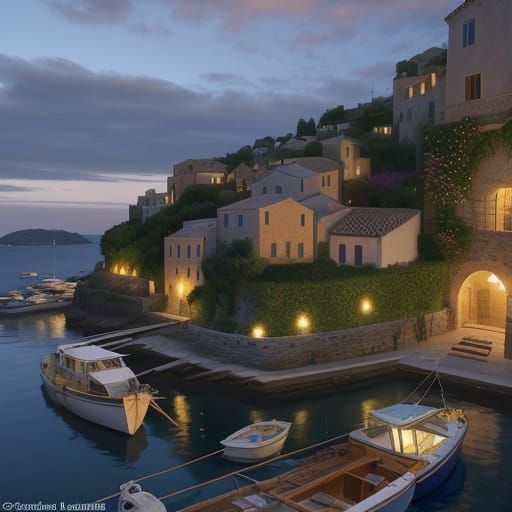 Picturesque Mediterranean Harbor at Dusk