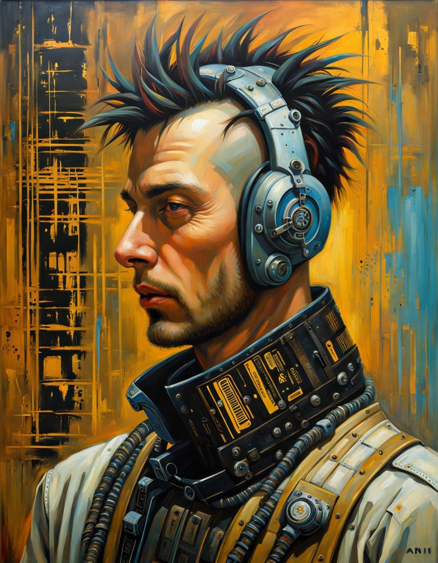 cyber punk guy, with headphones