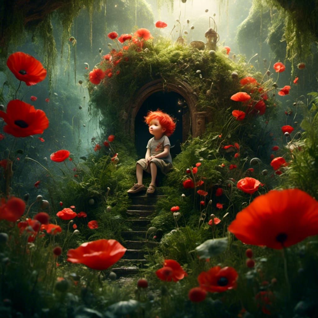 Watercolor Fairy in Whimsical Poppy Garden