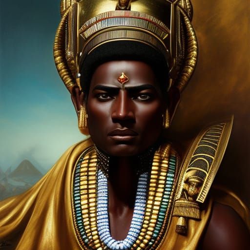 African Pharaoh in Royal Palace: Dark Fantasy Portrait