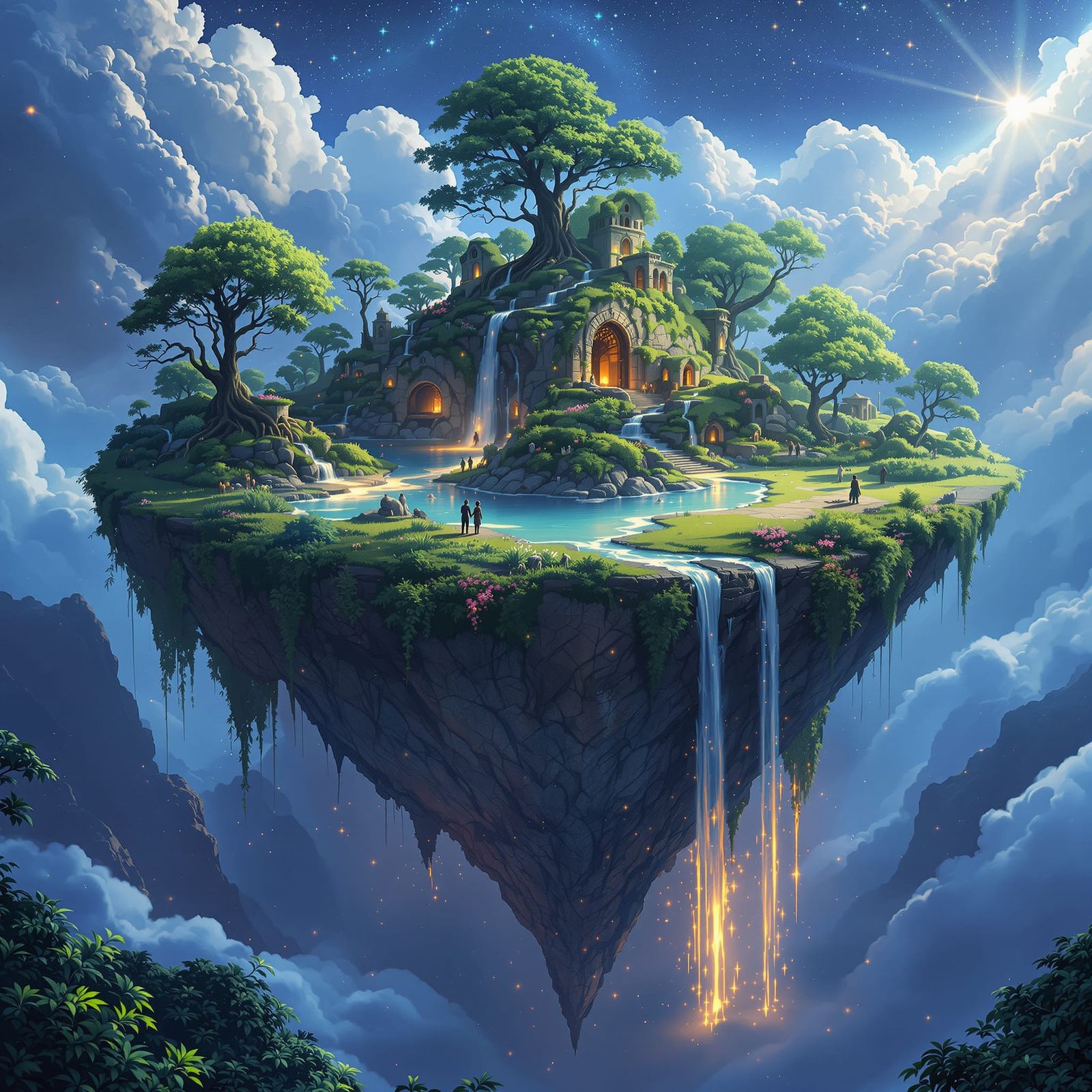 Floating Island Over Cosmic Abyss in Fantasy Landscape