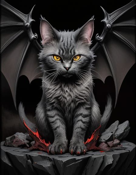 Majestic Vampire Cat Unveiled in Dark Fantasy Art