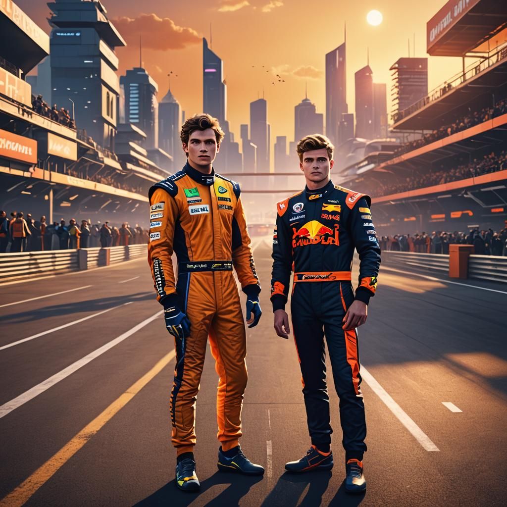 Norris and Verstappen on Racing Circuit in 3D Animation