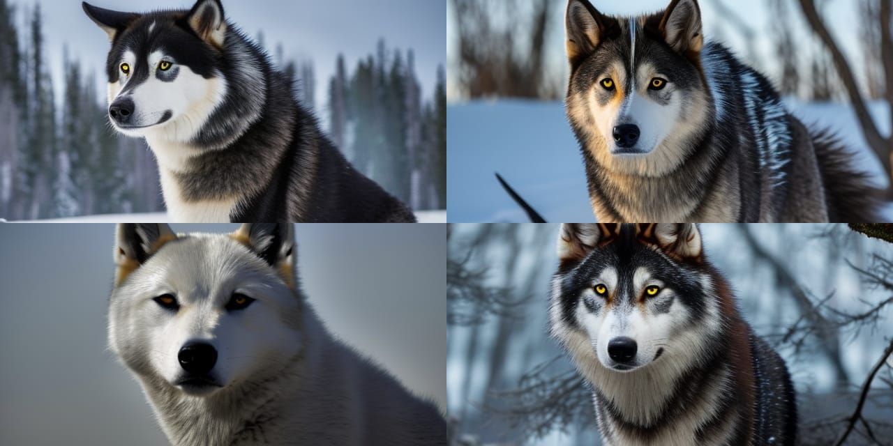 Werewolf Husky Howling at Moon, Dark Fantasy Art