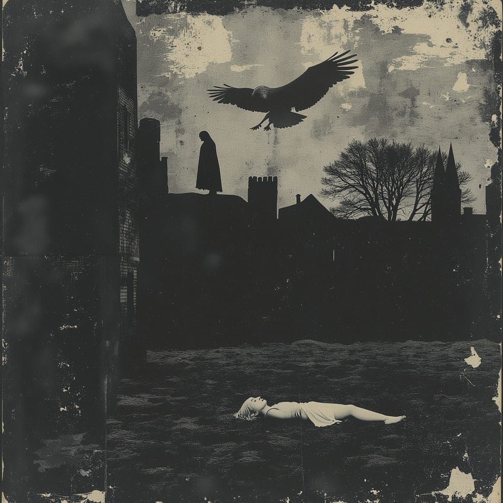 Fallen Archangel in Dystopian Gothic Landscape