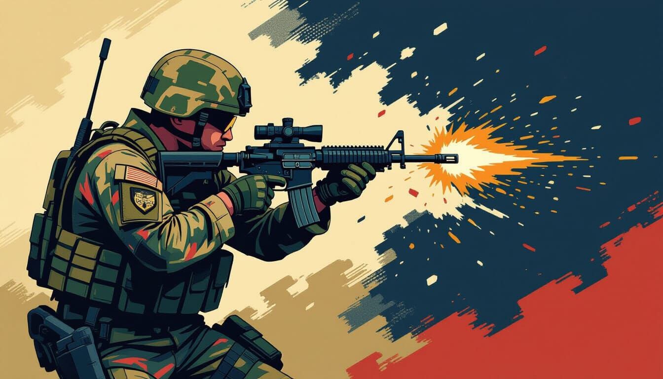 Soldier in Combat: Pixel Art in Gritty Style