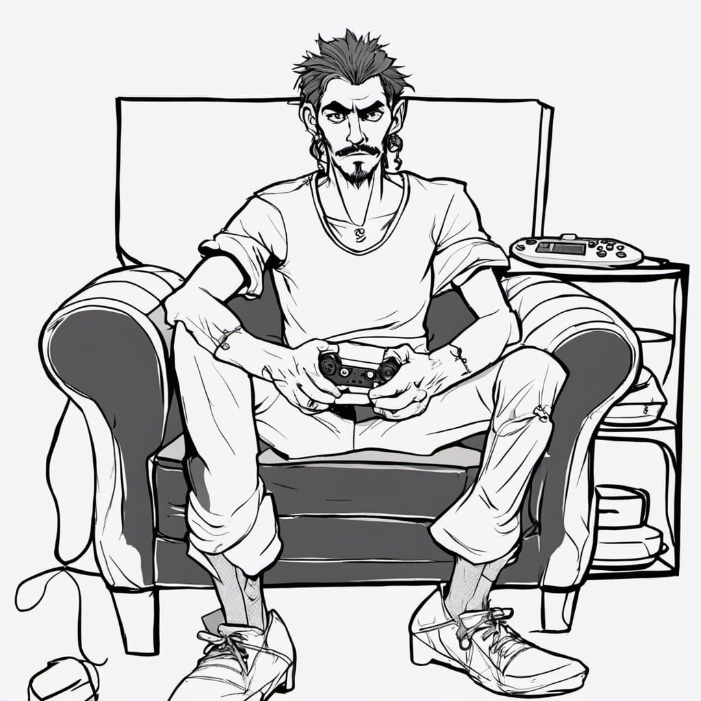 Gaming Pirate Line Drawing with Xbox Controller