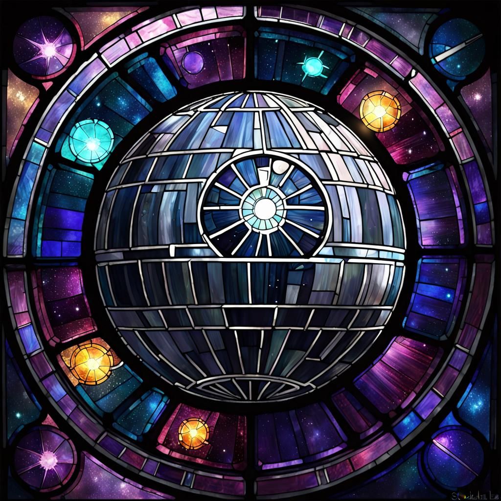 Stained Glass Death Star with Magic Sparkles