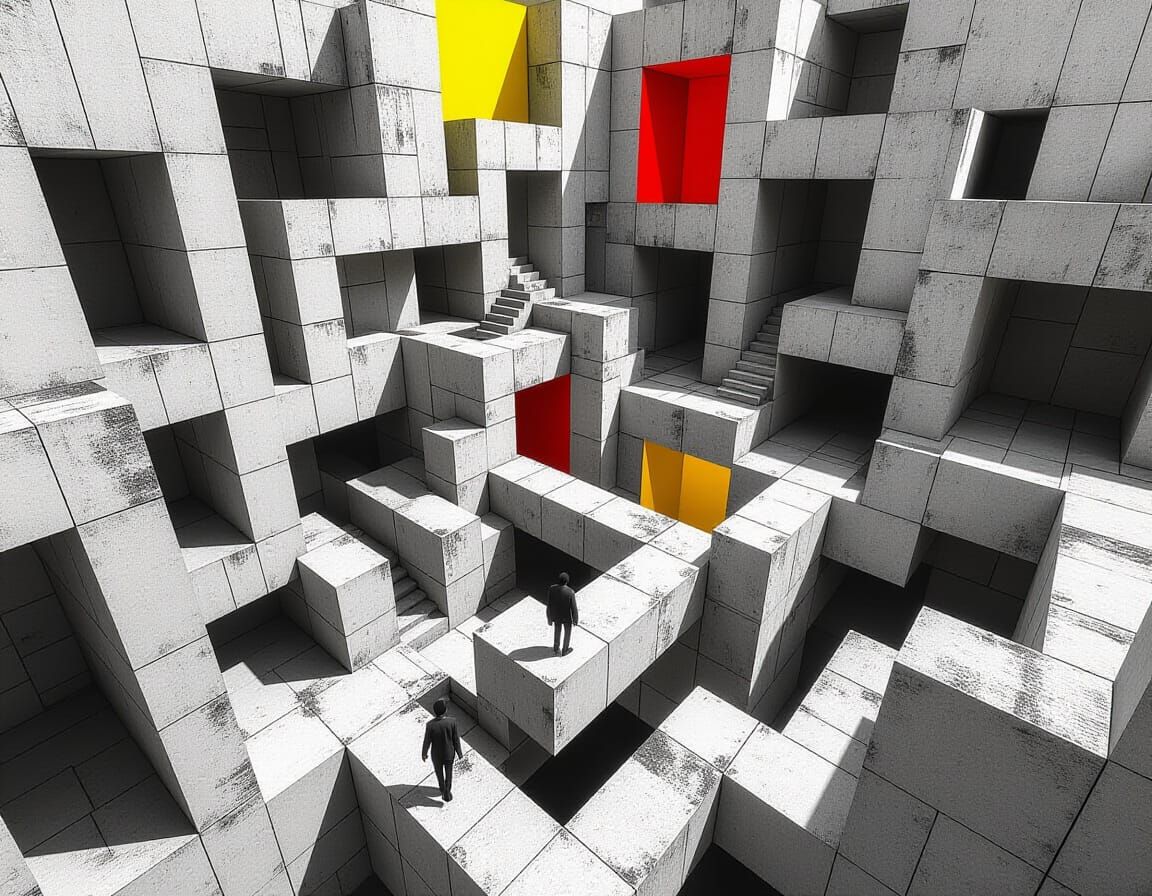 Brutalist Labyrinth Inspired by M.C. Escher