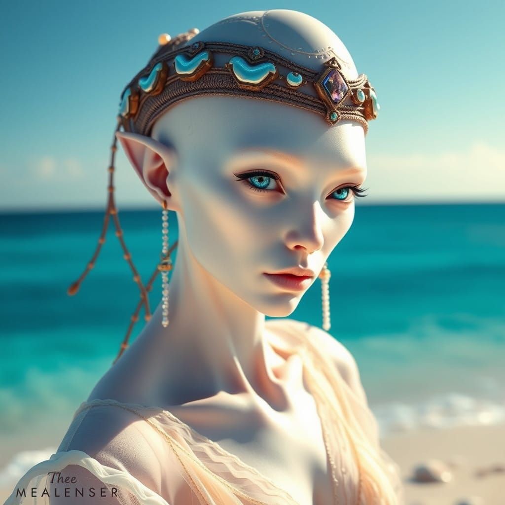 Ethereal Moonlit Goddess on a Sun-Kissed Beach