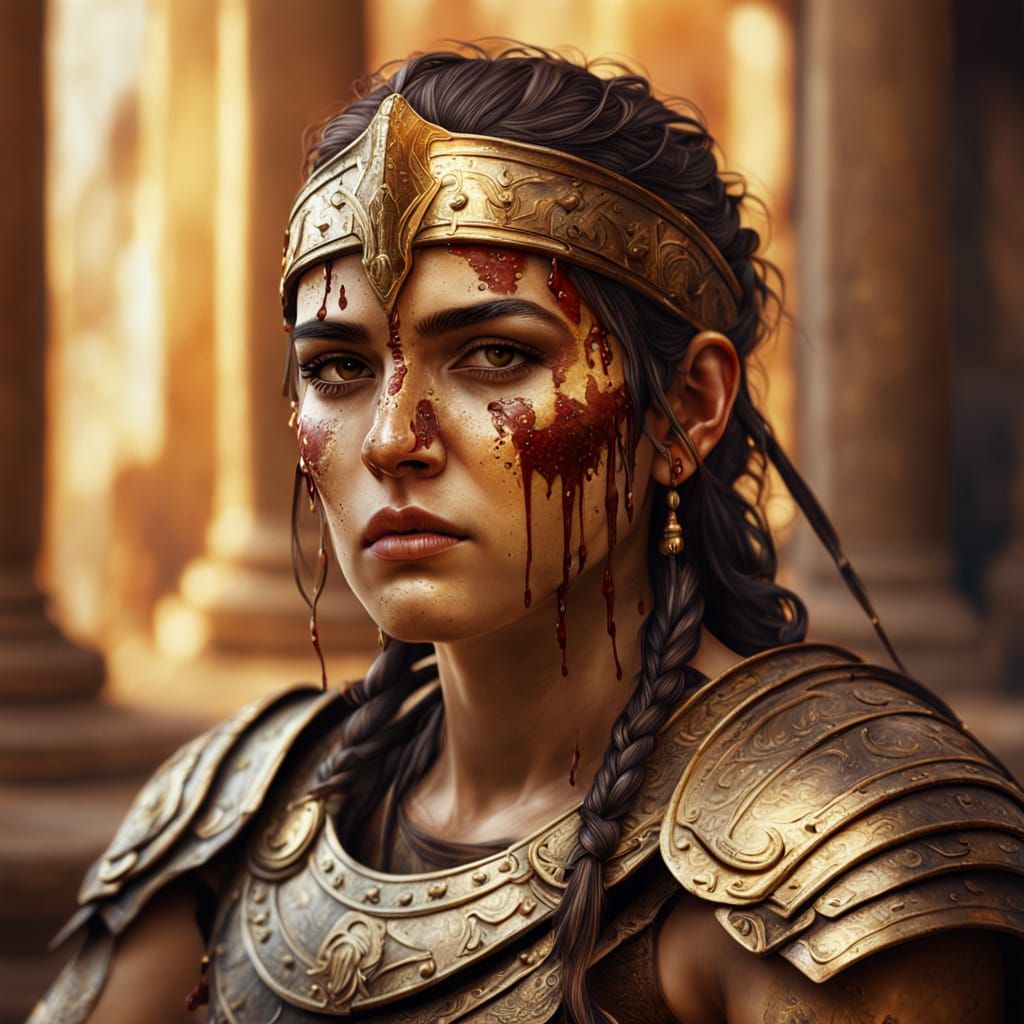 Ancient Greek Warrior in Photorealistic Oil Painting