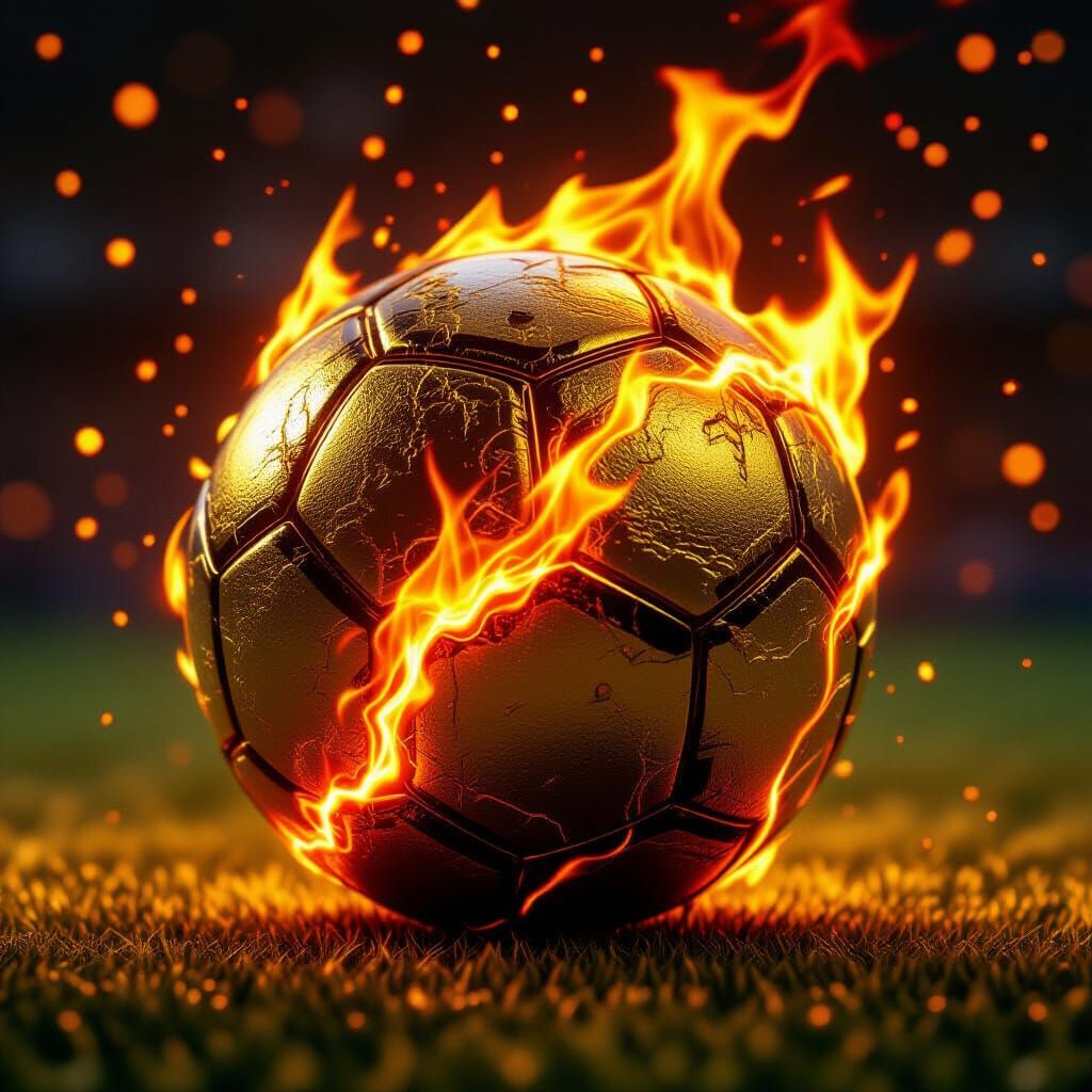 Golden Fire Soccer Ball With Flickering Flames