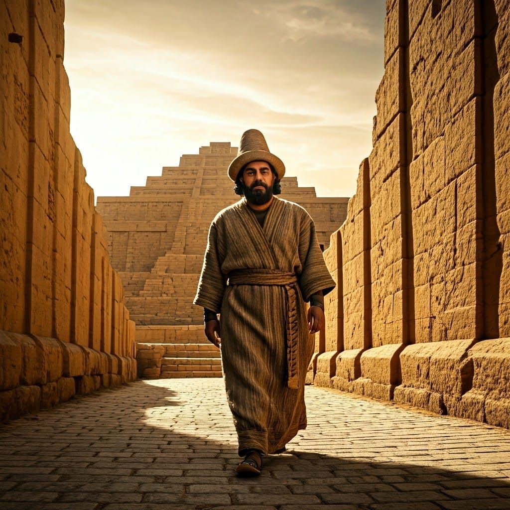 Ancient Sumerian Man Strolls Through Mesopotamian City