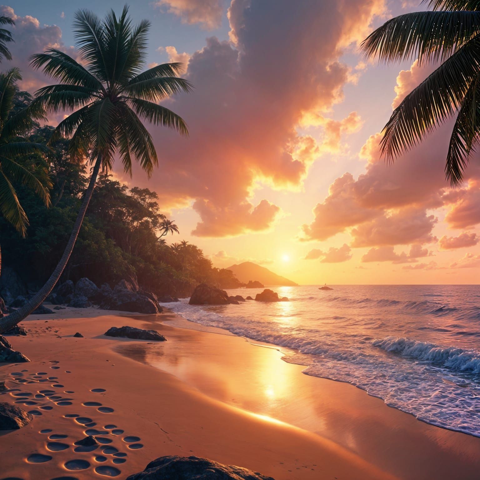 Bali Beach Sunset in Detailed Matte Painting