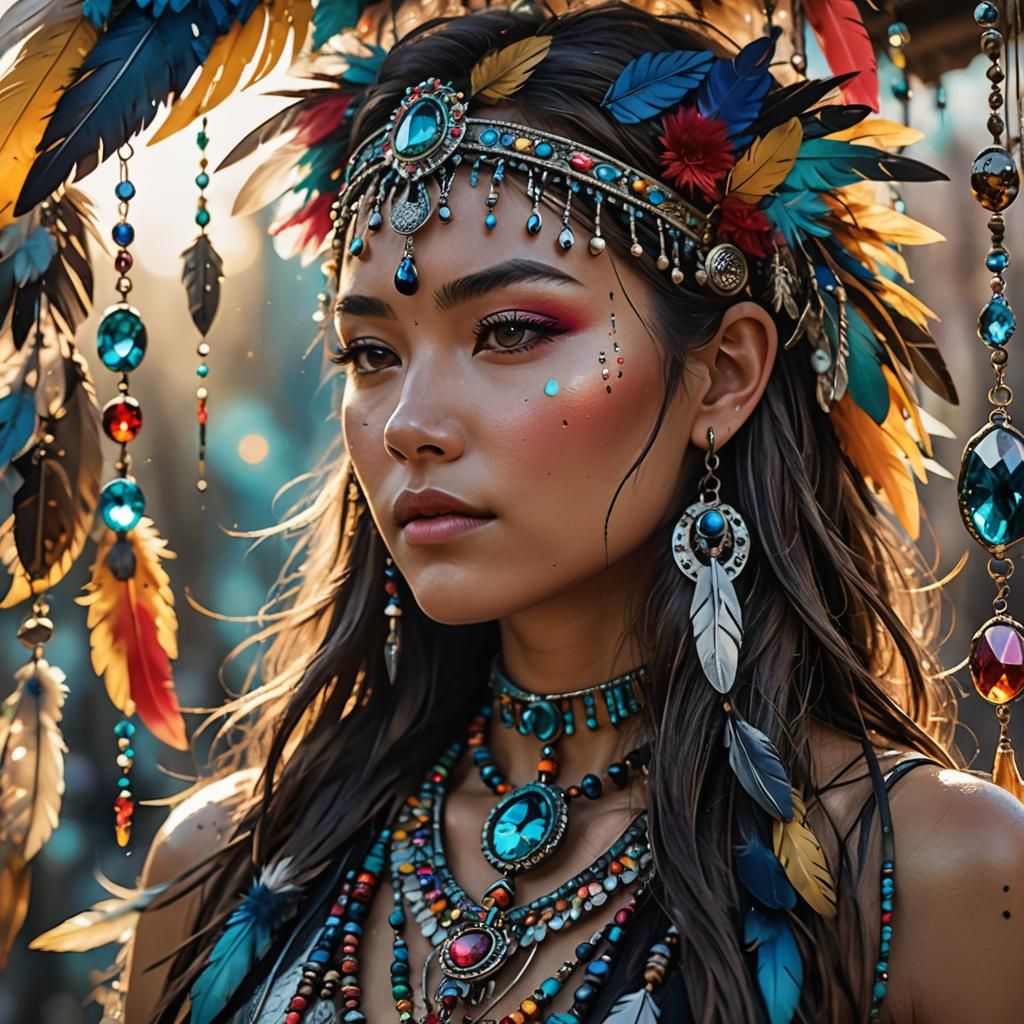 Shimmering Portrait of Girl with Wind Chimes