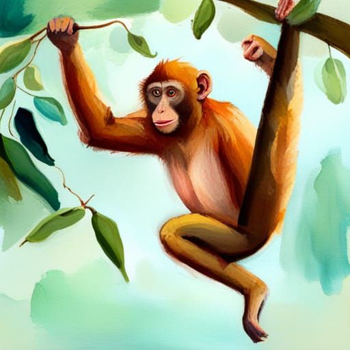 playful monkey hanging from a tree branch