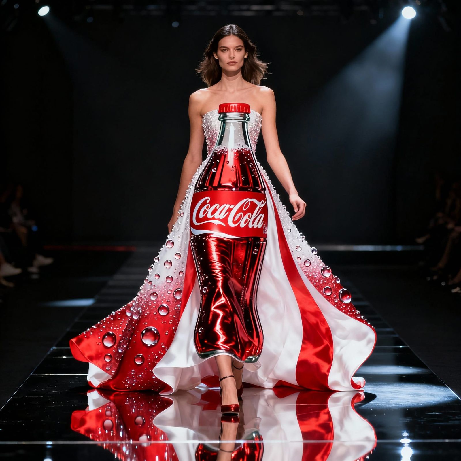 High Fashion Model Walks Runway in Coca-Cola Inspired Coutur...