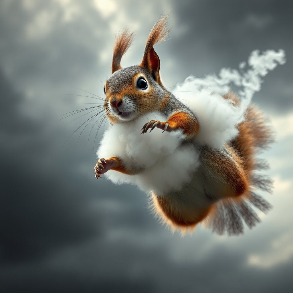 Surreal Flying Squirrel in Stormy Sky, HDR Rendering