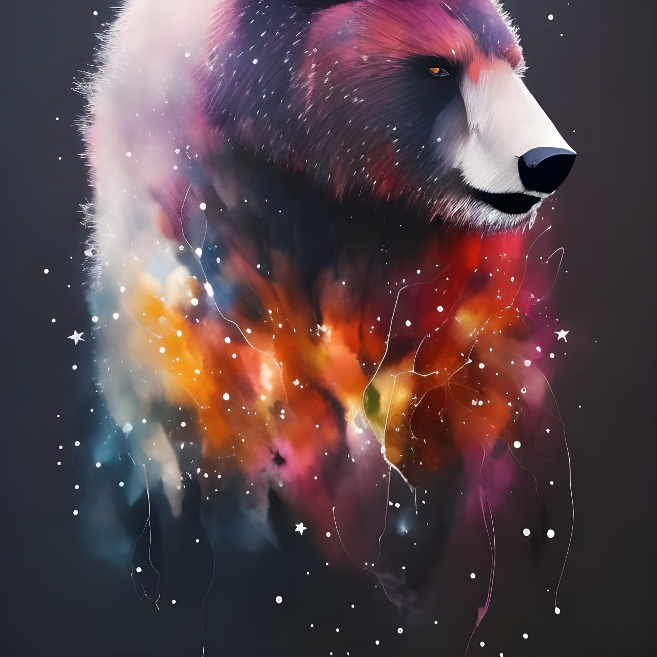 Fiery Bear Digital Illustration in Watercolor Style