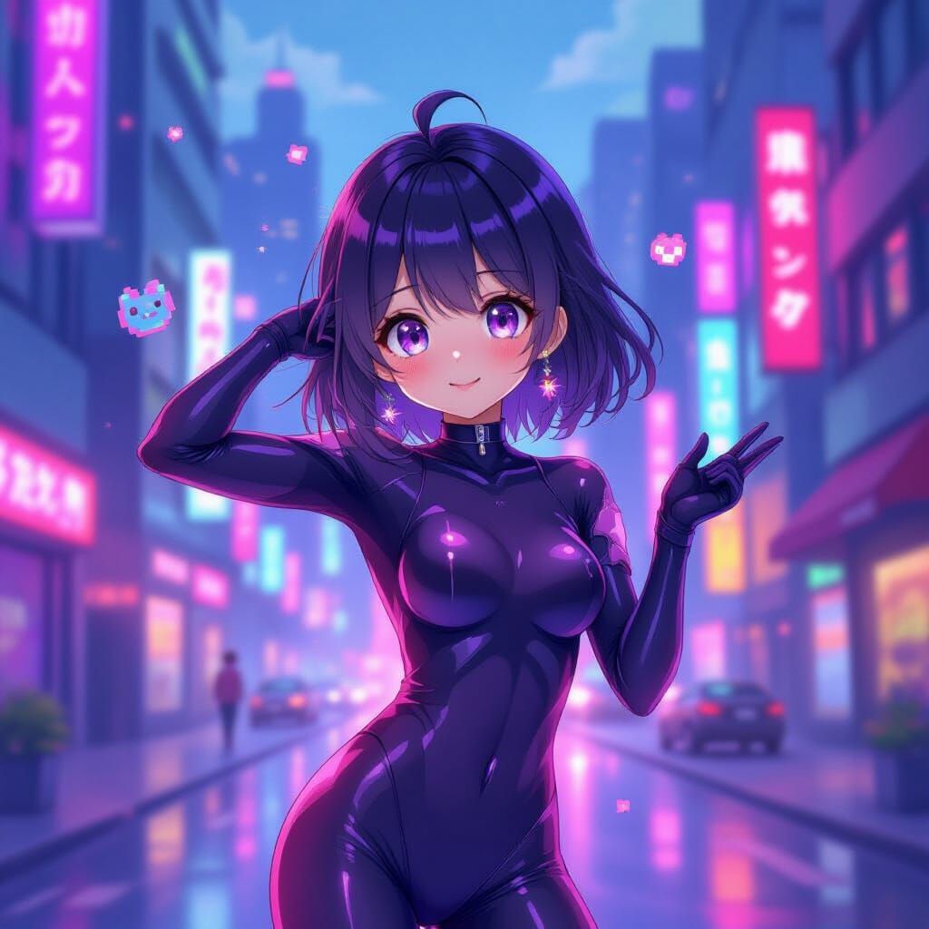 Anime Girl in Dreamcore Cityscape Digital Art