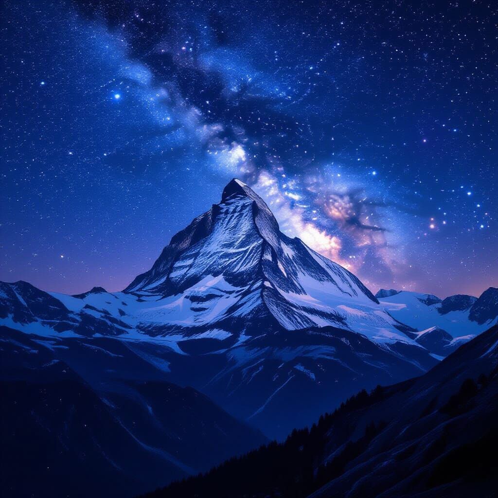 Mountain at Night in Starry Night Style