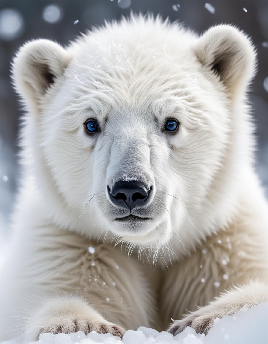 Adorable Polar Bear Cub in Winter Wonderland