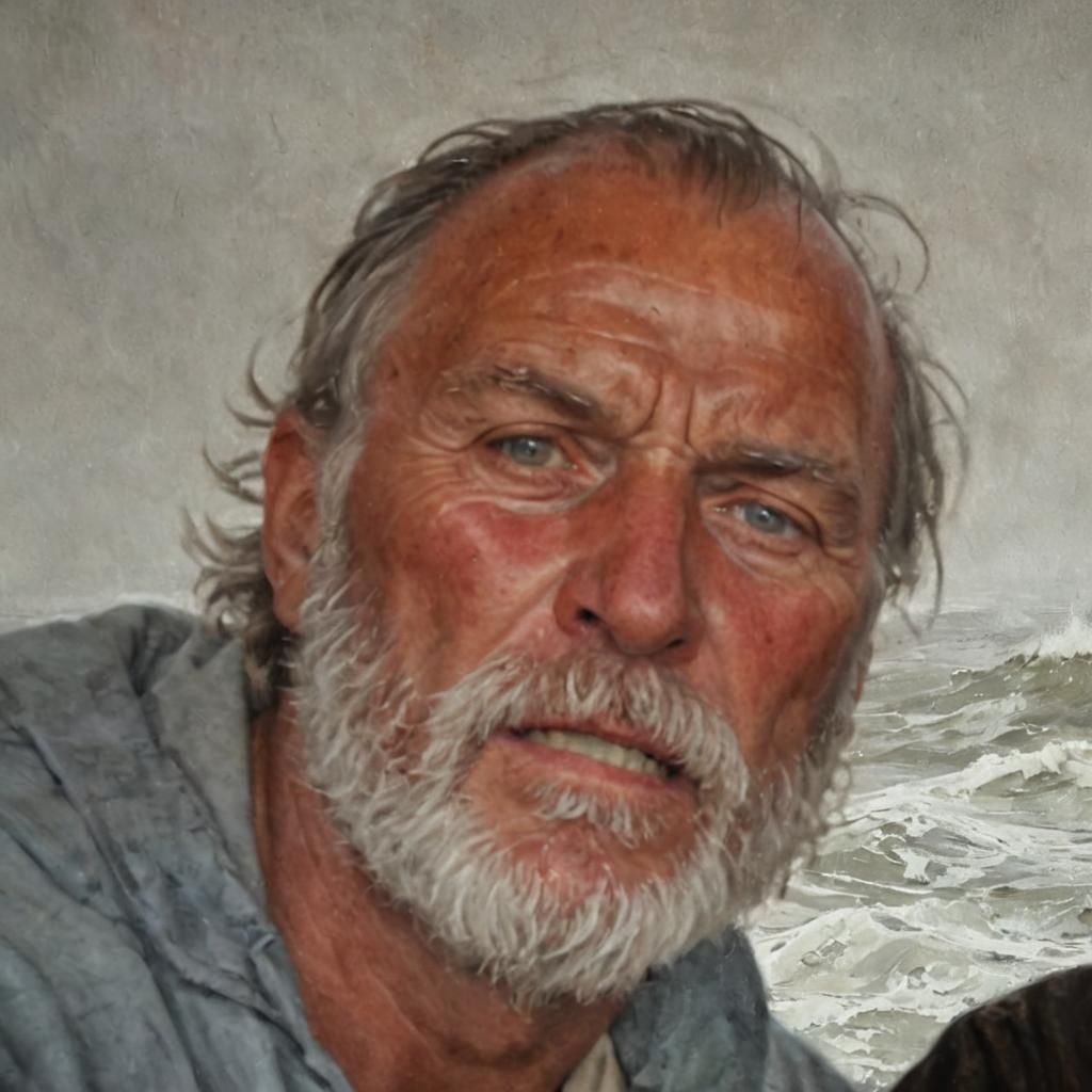 Norwegian Fisherman Battles Storm in Expressionist Painting