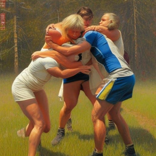 Rumbling Women: An Oil Painting in Gurney Style