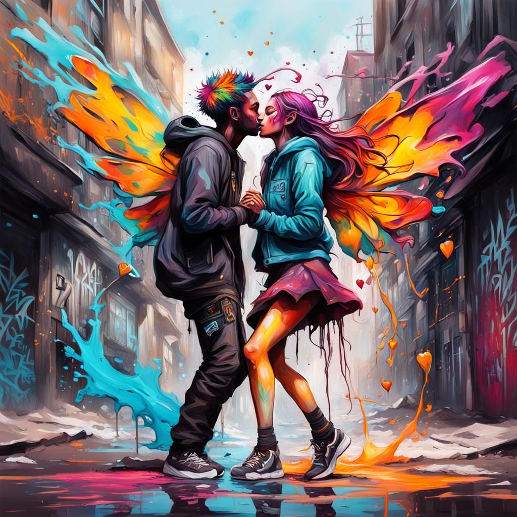 Fae Girl and Human Boy in Graffiti Art