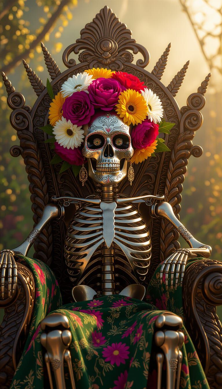 Cyberpunk Sugar Skull on Throne with Metalwork