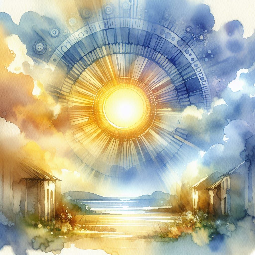 Sun Goddess Sól Embodiment in Watercolour Effect