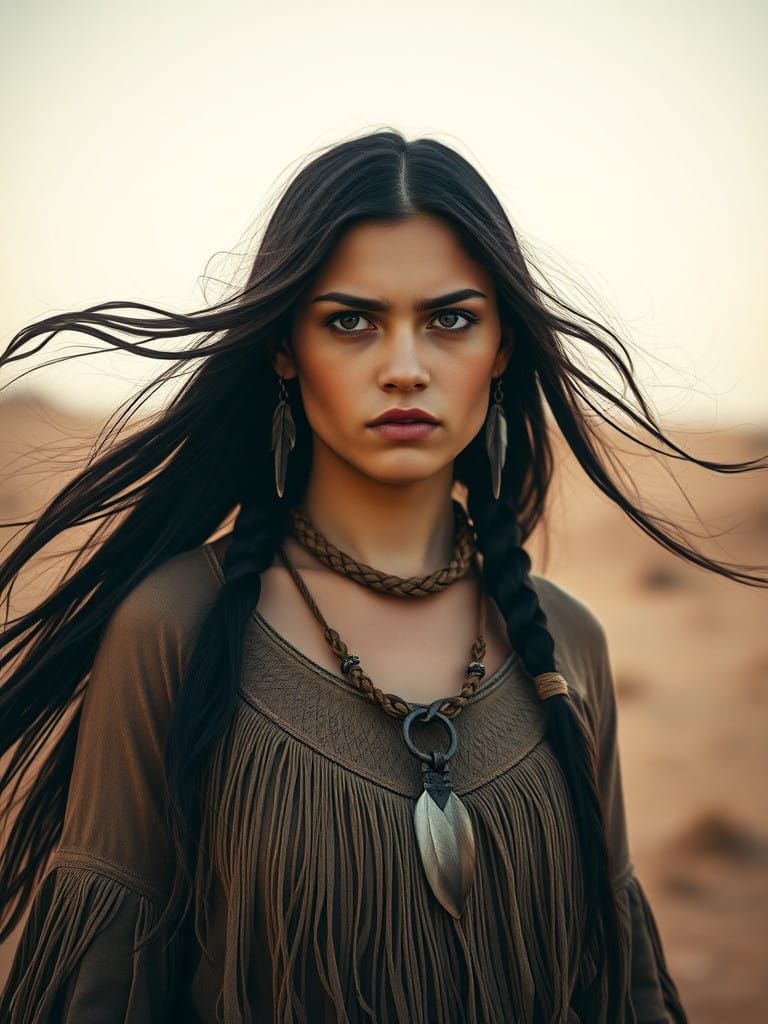 Cinematic Native American Princess in Desert Landscape