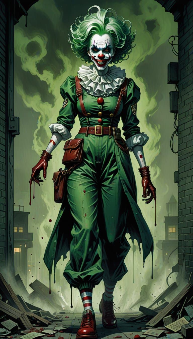 Nightmarish Clown in Police Uniform, Comic Book Art