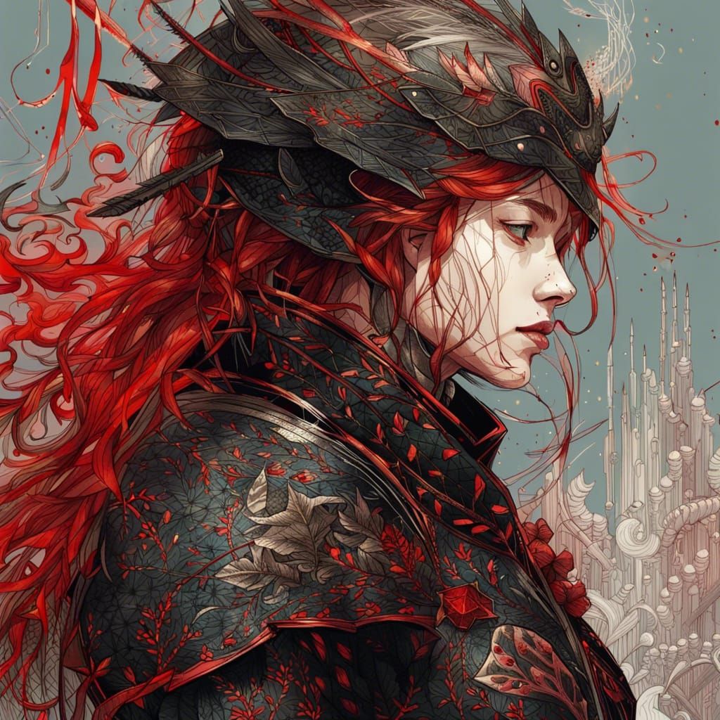 Knight in Black and Red Armor Digital Painting